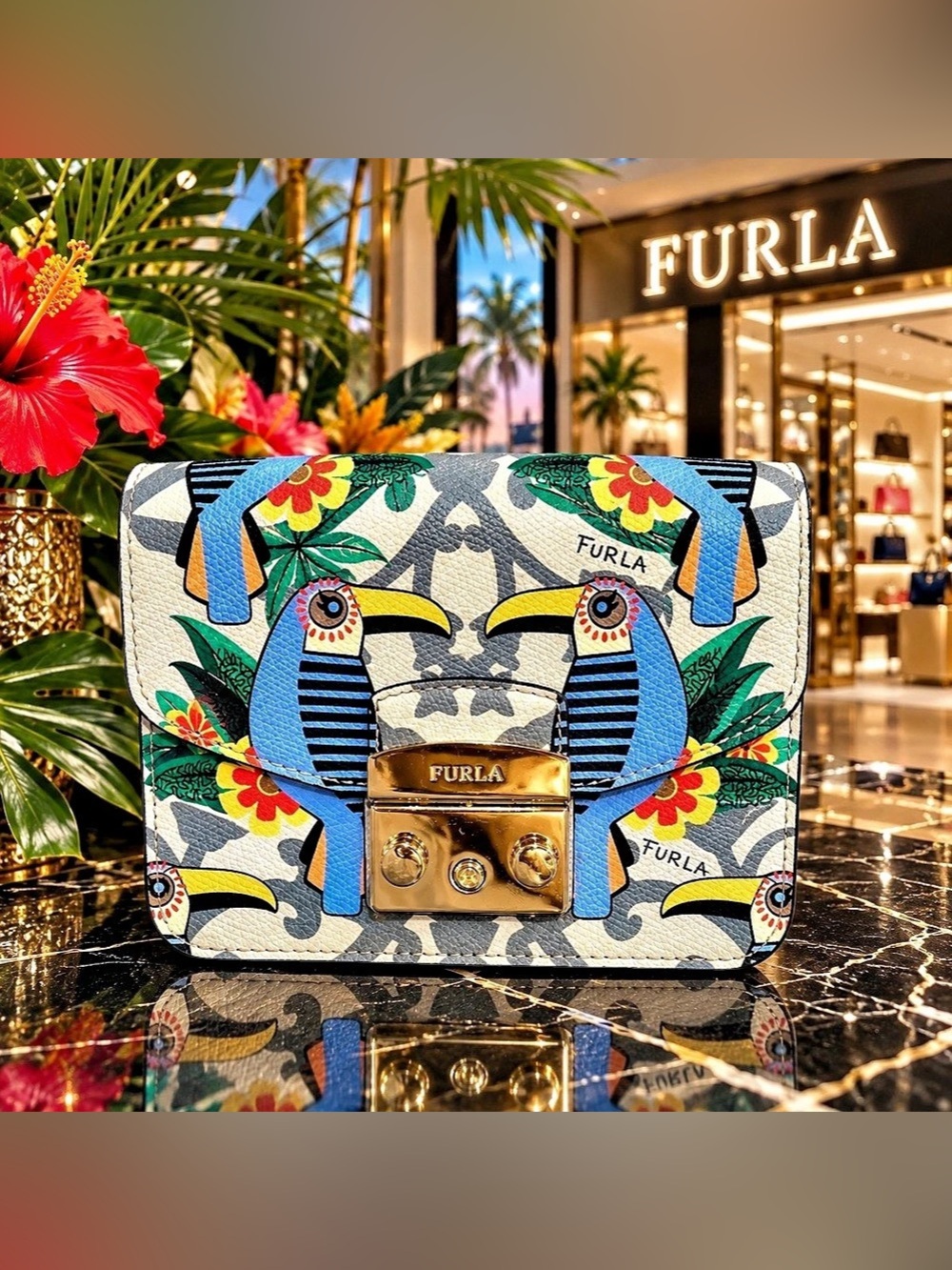 FURLA Metropolis Mini Crossbody – Toni Cielo Tropical Toucan Print